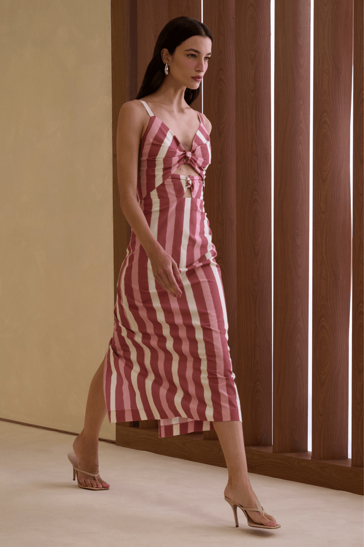 VESTIDO MIDI ESTAMPADO-EST LISTRADO GOIABA P - EST LISTRADO GOIABA - 350843